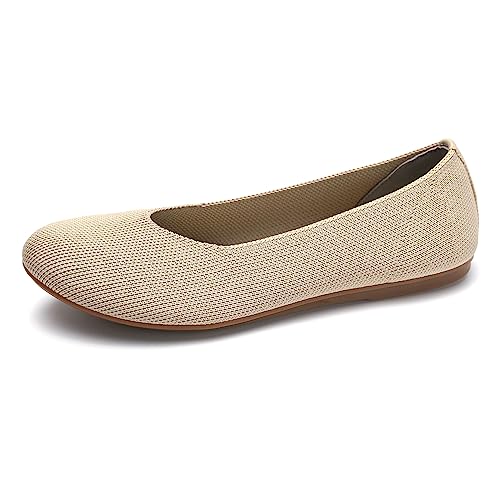 Women's Ballet Flat Dressy Casual Knit Shoes Round Toe Women Mesh Flats Khaki #TOP2