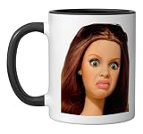 Funny Disgusting Doll face Meme Hilarious Sarcastic Gift Tee Ceramic Mug, Black/White
