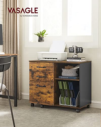 Vasagle Lateral File Cabinet, Home Office Printer Stand, With 3 Drawers And Open Storage Shelves, For A4, Letter-Size Documents, Rustic Brown + Black #TOP1