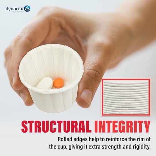 Dynarex Paper Medicine Cups - 1 oz Disposable Souffle Cups for Pills & Meds - Small Paper Cups with Tightly Rolled Edges, Box Pleats - For Hospitals, Patient Care, Home Use - Box of 250 by Dynarex - Used condition - Image 3