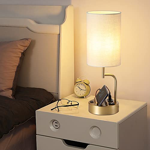 Dreamholder Table Lamp with 3 USB Charging Ports, Modern Desk Lamp with AC Outlet and Phone Stands, Perfect Bedside Lamp for Bedroom, Living Room, Office (Pack of 2), Gold by Dreamholder - Used condition - Image 3