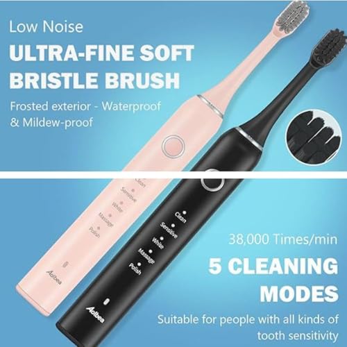 Brosse à dents électrique 5 modes de nettoyage avec 4 têtes de rechange rose - 3