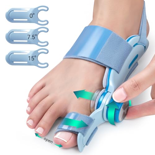 Tech Love Hallux Valgus Korrektur Fixierplatte Upgrade Kältekompresse Hallux Valgus Ballen Zehen Korrektor mit 3 Verschiedenen Befestigungswinkeln Schiene für Zehen Tag und Nacht Unisex Blau