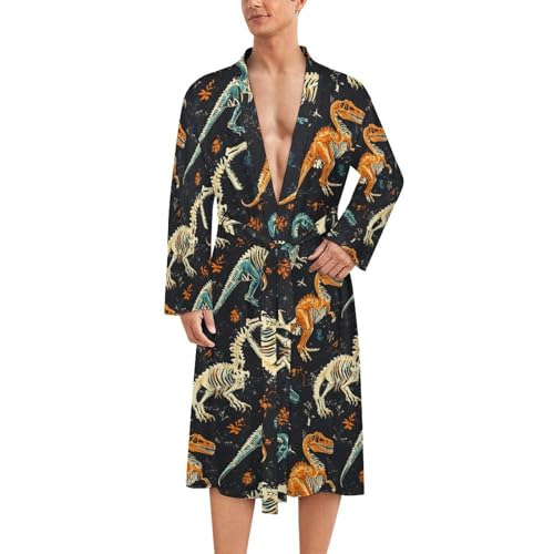 Albornoz de baño para hombre, diseño de calavera de dinosaurio, ligero, kimono, Style-21, L