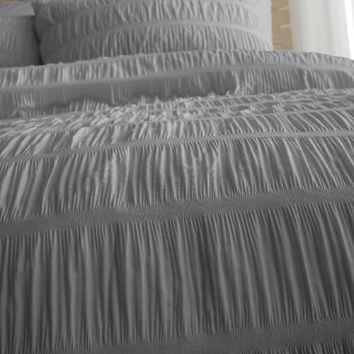 Catherine Lansfield Bedding Seersucker Double Duvet Cover Set including Pillowcases Grey - Image 3