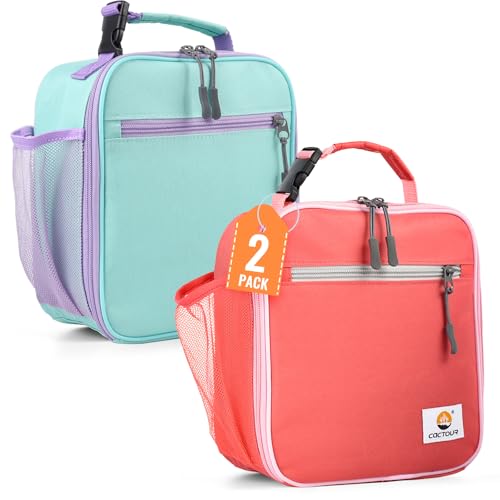 CaCTOUR Lunch Box Kids,2 Packs Insulated Lunch Bag for Girls Boys,Soft Bag Mini Cooler Back to School Thermal Reusable Lunch Bag for Work School Picnic (Light Green & Pink)