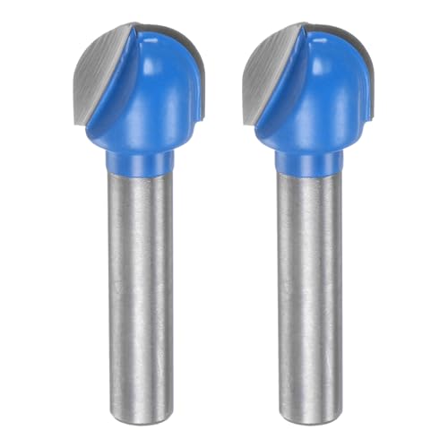 sourcing map 2pcs Router Bit Core Box 1/4 Shank 1/2 Inch Cutting Dia. Round Nose Router Bit 2 Flutes Carbide Cove Box Cutter for Carpentry Woodworking Milling Cutter Tool