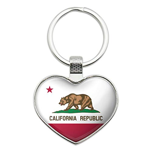 California Republic State Flag Keychain Heart Love Metal Key Chain