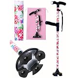 【理学療法士推薦＆雑誌掲載】＜低身長女性も安心＞ 女性用多機能杖 自立型 4点足 折りたたみ ライト付 日本の公的検査機関試験をクリア