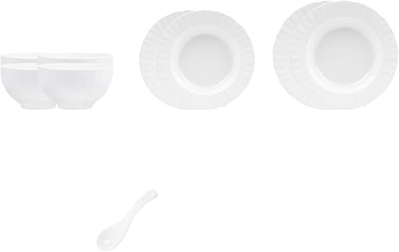 White Porcelain Dinnerware Set Dish Set Tableware Set with Plates Bowls Spoons Service for 4 6 8 10 12 Microwave Safe Dishwasher Safe Plates Bowls Spoons Dinner Plates Kitchen