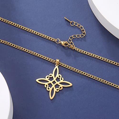 LIKGREAT Celtic Knot Necklace Celtics Witchs Knot Amulet Pendant Charm Good Luck Symbol Protection Geometric Witchcraft Wiccan Vintage Jewellery for Women Girls