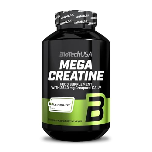 BioTechUSA Mega Creatine | Creapure® Créatine Monohydrate | Gélules à haute absorption | Sans lactose ni gluten | Fourniture de 60 jours | Idéal pour les athlètes et les adultes actifs | 120 gélules