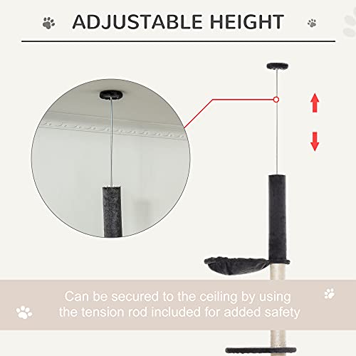 Pawhut 106" Huge Cat Tree Kitty Activity Center Floor-To-Ceiling Cat Climbing Toy With Scratching Post Board Hammock Hanging Ball Rest Pet Furniture Dark Grey #TOP4