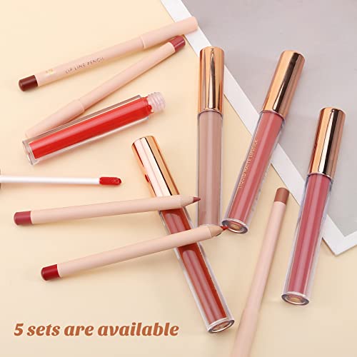 Boobeen Liquid Matte Lipstick And Lip Line Pencil Set, Nude Red Lip Makeup Longwear Waterproof Lipliner Pens & Velvet Lip Stain Lip Gloss Smooth Matte Lip Color Make Up Gift Set #TOP5