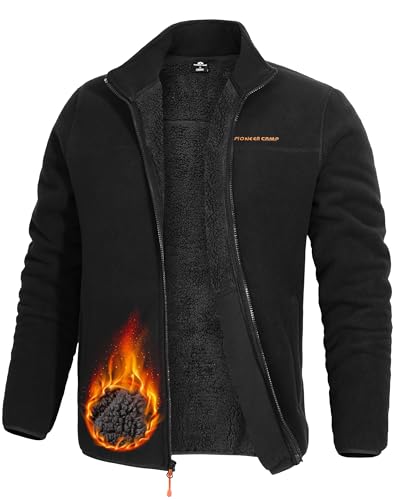 Pioneer Camp Men's Polar Fleece Sherpa Lined Jacket Warm Full Zip Up Thick Jacket Soft Outwear Winter Coat with Zipper Pocket (Black;L)