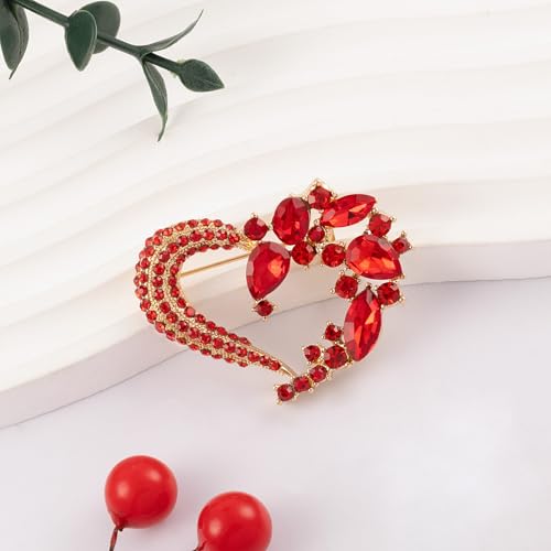 Image of LAXPICOL Vintage Cute Red Love-Heart Austrian Crystal Brooch Broach Pin for Women