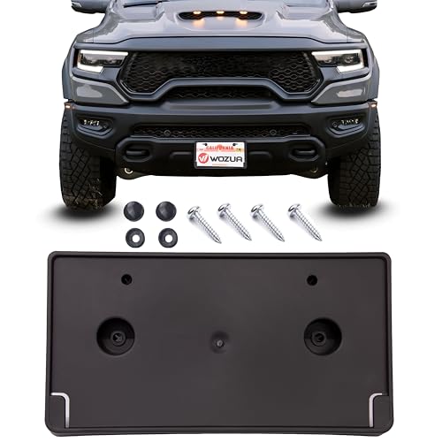 WOZUA Front Bumper License Plate Brackets Holder Mounting for 2019-2024 Ram 1500 Rebel Model,RAM 2021-2024 1500 TRX,Replacement for 68274219AD (May not fit Your Model. See Pic 2 for Details)