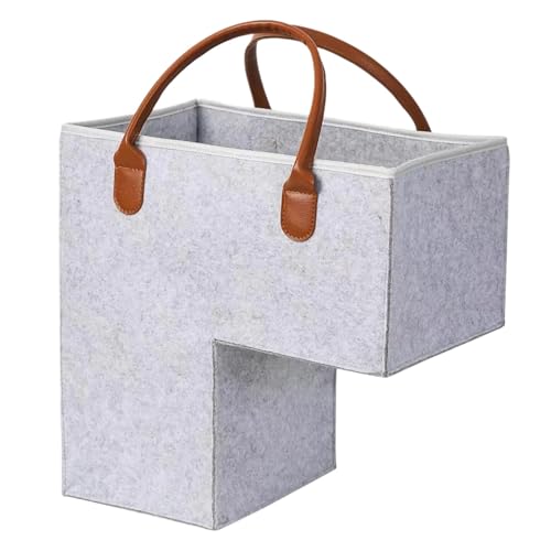 L-förmiger Treppenkorb-Organizer - Stufenkorb aus Filz 41 x 26 x 41 cm mit Henkel - Faltbar Treppenkorb Stufenkorb Aufbewahrungskorb für Treppe Heimdekoration (Grau)