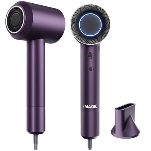 7MAGIC Secador de Pelo Profesional, 1400 W, Iónico Negativo, de alta Velocidad y Ligero, con Concentrador Magnético para un Secado más Rápido de Todo Tipo de Cabello, Sin Daños por Calor (morado)