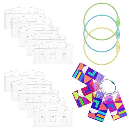 6 PCS Half Card Holder for Yoto Cards, Removable Clear Badge Holder with 3 Ring Loops, Resuable Travel Carrier Cards Organizer, Ideal Storage Accessories for Yoto Player & Marking Stickers