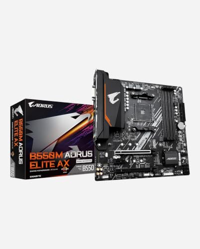 GIGABYTE B550M AORUS Elite AX Carte mère - Processeurs AMD Ryzen 5000, VRM 5+3 Phases, jusqu'à 4733 MHz DDR4, 1xPCIe 4.0 + 1xPCIe 3.0 M.2, Wi-FI 6E, LAN 1GbE, USB 3.2 Gen 1
