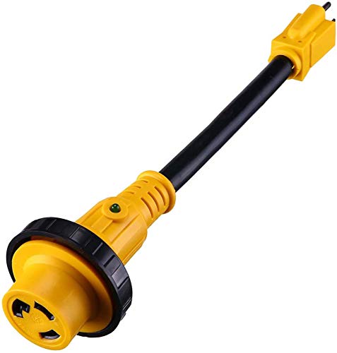 Miady 15A Male to 30A Female Locking Connector RV Adapter Cord 12" Camper Dogbone Adapter with LED Power Indicator (STW 10/3 Cord)
