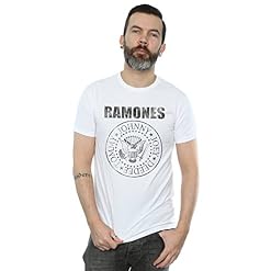 Absolute Cult Ramones Homme Distressed Black Seal T-Shirt - Les Beatles, Paul McCartney, John Lennon, RIngo Starr, George Harrison