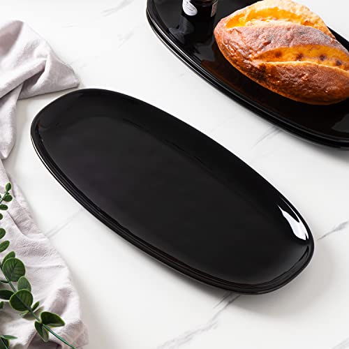 Magclay Large Serving Platters, 14 Inch Ceramic Serving Tray For Party/Sushi, Tray Plates Serving Plates For Food, Microwave Dishwasher Safe, Set Of 3, Black #TOP2