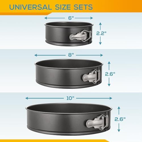 HIWARE Springform Pan Set of 3 Non-stick Leakproof Round Cake Pan Set Includes 3 Pieces 6" 8" 10" - Thumbnail 3