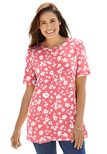 Woman Within Women's Plus Size Perfect Printed Short-Sleeve Crewneck Tee Shirt - 2X, Pretty Turquoise Paisley Multicolored #TOP4