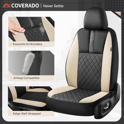 Image of Coverado Car Seat Covers Front Pair, Automotive Leather Seat Covers for Car,Universal Fit Front Back Seat Cover, Non-Slip Waterproof Breathable Car Seat Protector