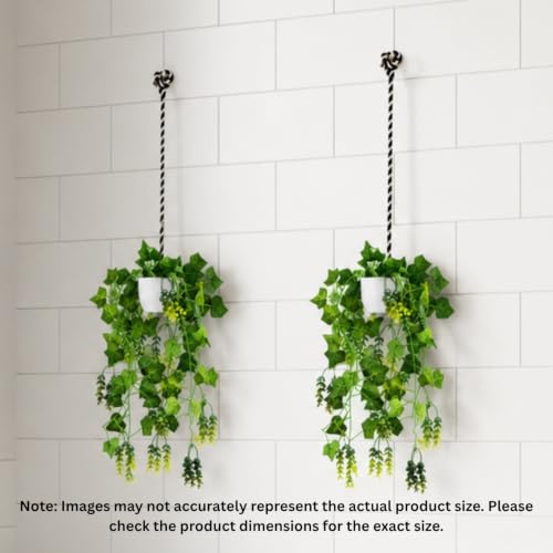 Image of fancymart Artificial Hanging Ivy Plant with White Hanging Pot & Rope, 60 cm Height, Pack of 2, Realistic Green Leaf Creeper for Home, Office, Living Room & Wall Decor