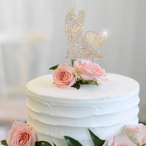 Mr And Mrs Cake Topper Rhinestone Metal Love Couple For Wedding/Engagement/Bridal Shower/Anniversary/Birthday Gold #TOP1