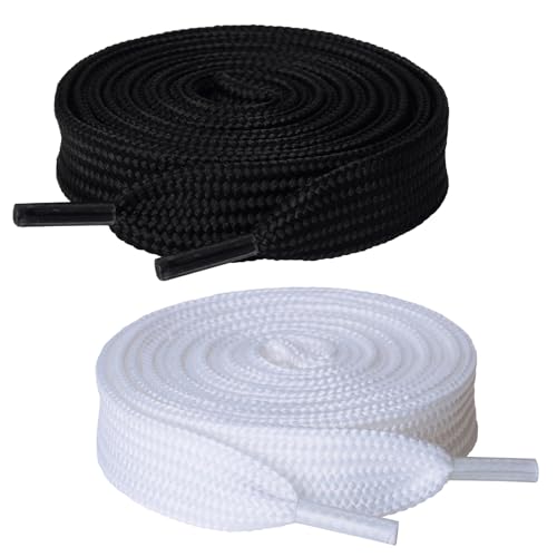 Olukssck 2 Paris Fat Shoe Laces for Sneakers, 5/8' Wide Flat Athletic Shoelaces, Black + White 45 inch(115cm)