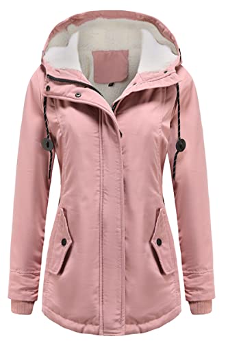 Womens Hooded Warm Winter Sherpa Coats with Faux Fur Lined Outerwear Jacket