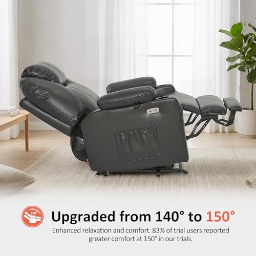 Image of MCombo Oversized Power Lift Recliner Chair for Elderly, Lift Chair with Heat and Massage for Big and Tall, USB&Type C Ports, Cup Holders, Faux Leather R7510 (Grey, Large-Wide)