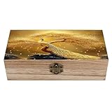 Anceky Caja de madera con pavo real dorado y árbol de la riqueza, joyero vintage de madera, organizador rústico decorativo para decoración del hogar, manualidades y anillos.