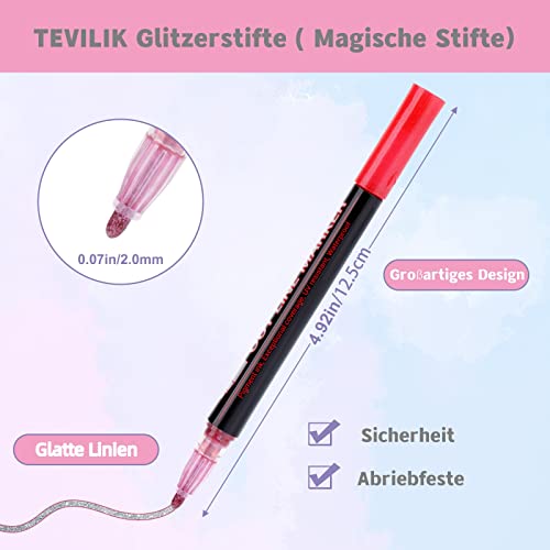 TEVILIK Double Line Outline Pens, 24 Colors Shimmer Markers, Self-Outline Metallic Markers Glitter Writing Drawing Pens for Scrapbooking, Doodling, Birthday Greeting, Markers for Kids Ages 8-12 - Thumbnail 3
