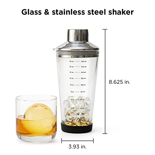 Rabbit 18 oz Glass Cocktail Shaker with Printed Measurements, Multi-Use Stainless Steel Topper with 1.5 oz Jigger Cap and Strainer, 3.94 x 3.54 x 9.06 IN by Rabbit - Image 2