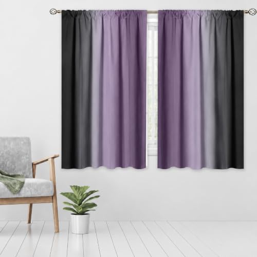 Purple and Black Kitchen Curtains 39 inch Length,2 Panels,27.5"x39"