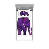 Ambesonne Animal Fitted Sheet & Pillow Sham Set, Elephant with Internal Traditional Ornaments and...