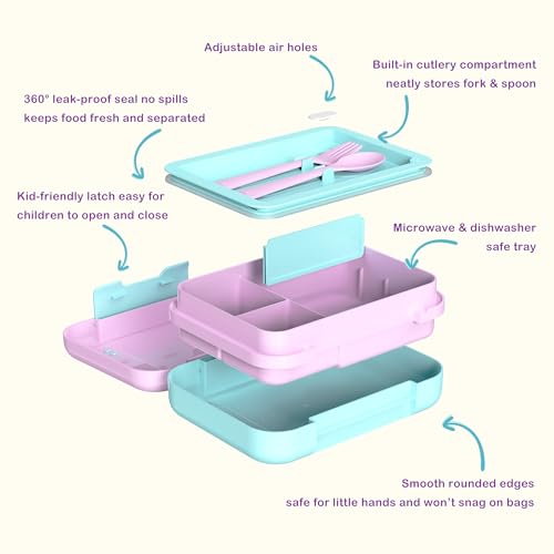 Image of Kids Bento Lunch Box for Boys & Girls - 4-Compartment Leak-Proof Lunch Container with Hidden Silicone Handle, Lightweight, BPA-Free, 855ml for School & Travel (pony)