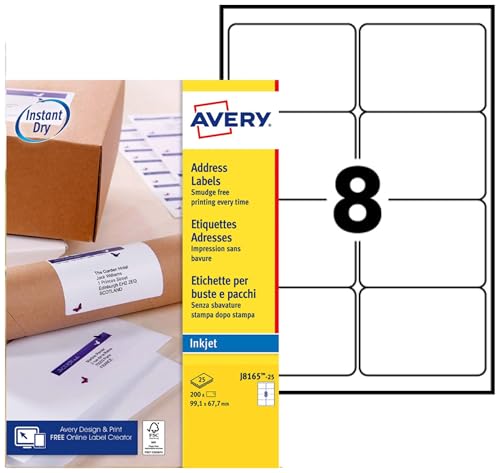 Étiquettes jet d'encre Avery 99,1x67,7 autocollantes grand format pour enveloppe