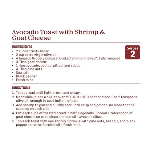 Amazon Grocery, Colossal Cooked Shrimp, Tail On, Peeled & Deveined, 12 oz, Frozen (Previously Amazon Fresh Brand, Packaging May Vary)