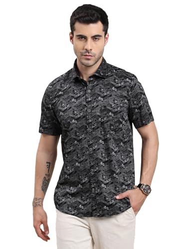 Chemise décontractée noire en pur coton imprimé texturé haut de gamme
