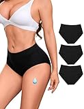Briyat Menstruationsunterwäsche Damen Periodenunterwäsche für Starke Blutung High Waist aus Baumwolle atmungsaktiv ideal für Wochenbett & Starke Tage 3er Set schwarz*3 M