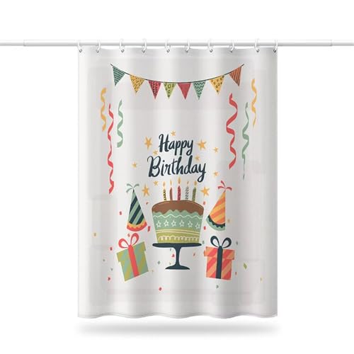 Duschvorhang 180x220 cm, Duschvorhang Geburtstagsdekorationen Anti-Schimmel Wasserdicht Shower Curtains mit Gewicht, Duschvorhänge Kuchen Waschbar Polyester Stoff Bad Vorhäng mit Haken (LB904)