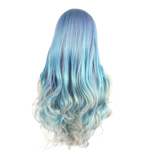 Image of KOLIGHT 27inch Women's Cosplay Wig Middle Part Big Wave Synthetic Heat-Resistant Fiber Full Head Wig for Costume Party Halloween Daily Wear (Blue-gray gradient color)