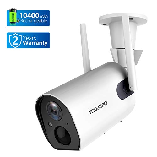 Wireless Outdoor Security Camera, 10400mAh Rechargeable Battery Powered WiFi Camera YESKAMO 1080P Surveillance