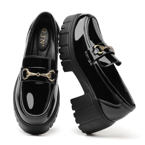 Platform Loafers for Women Comfy Patent Penny Loafer Leather Chunky Heel